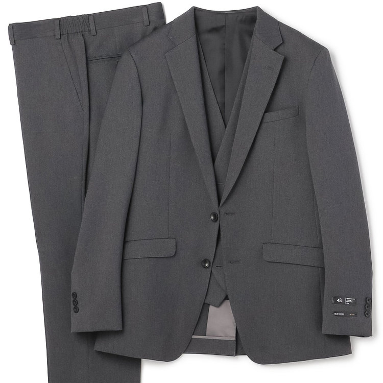 ブラックライン 【発送在庫あり】【SLIM TAPERED_2】【年間】2釦シングルスリーピーススーツ 0タック/グレー/4S/※パンツ裾上げ済仕様 グレー濃色