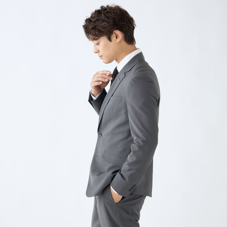 ブラックライン 【SLIM TAPERED_2】【春夏】スペアパンツ付き/2釦シングルスーツ 0タック/グレー/ウエストシャーリング/4S SUSTAINABILITY/※パンツ裾上げ済仕様 グレー濃色