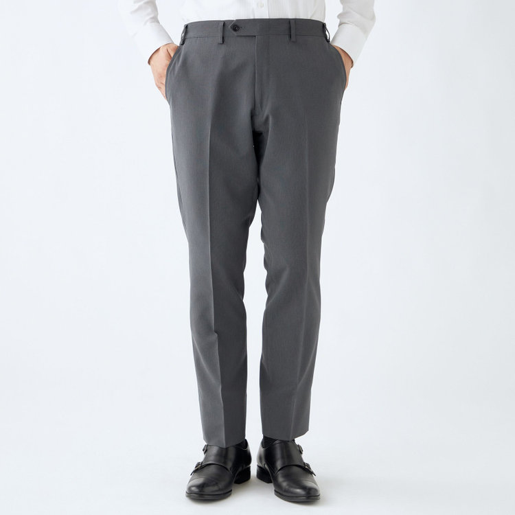 ブラックライン 【SLIM TAPERED_2】【春夏】スペアパンツ付き/2釦シングルスーツ 0タック/グレー/ウエストシャーリング/4S SUSTAINABILITY/※パンツ裾上げ済仕様 グレー濃色