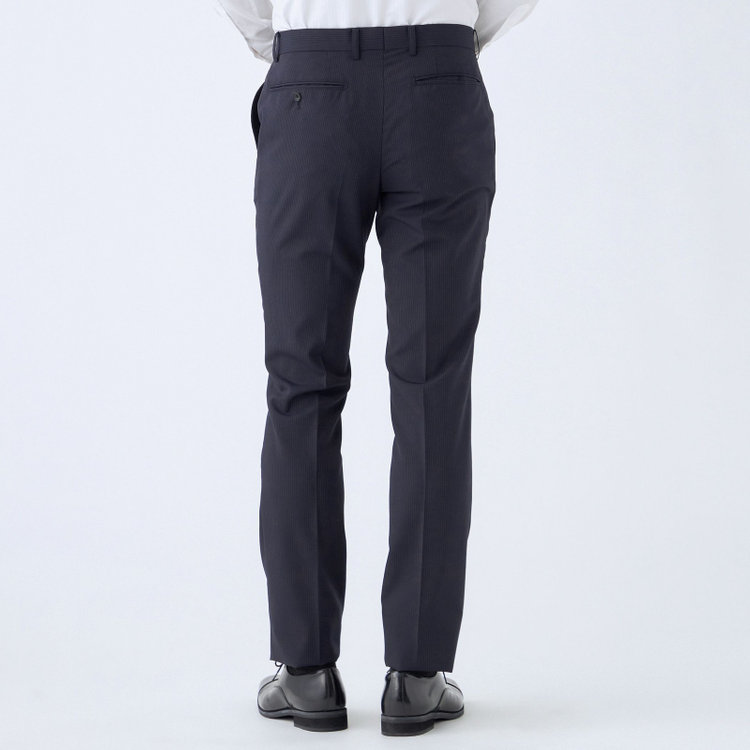 ブラックライン 【発送在庫あり】【KSW】【春夏】スペアパンツ付き/2釦シングルスーツ 0タック/ネイビー×ストライプ/※裾上げ必要 紺中間