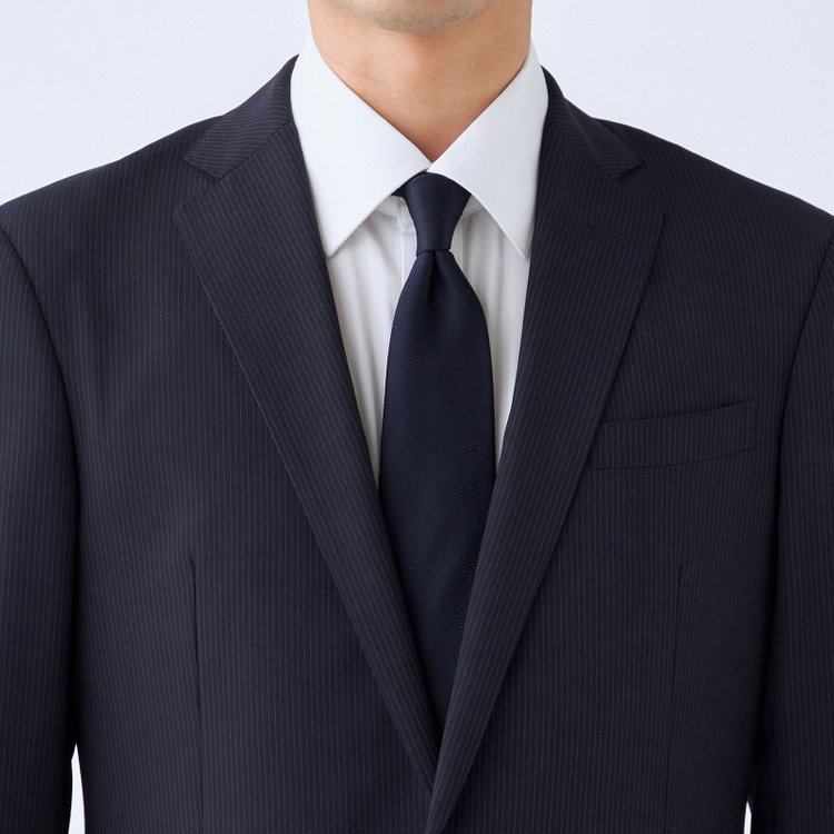 ブラックライン 【発送在庫あり】【KSW】【春夏】スペアパンツ付き/2釦シングルスーツ 0タック/ネイビー×ストライプ/※裾上げ必要 紺中間