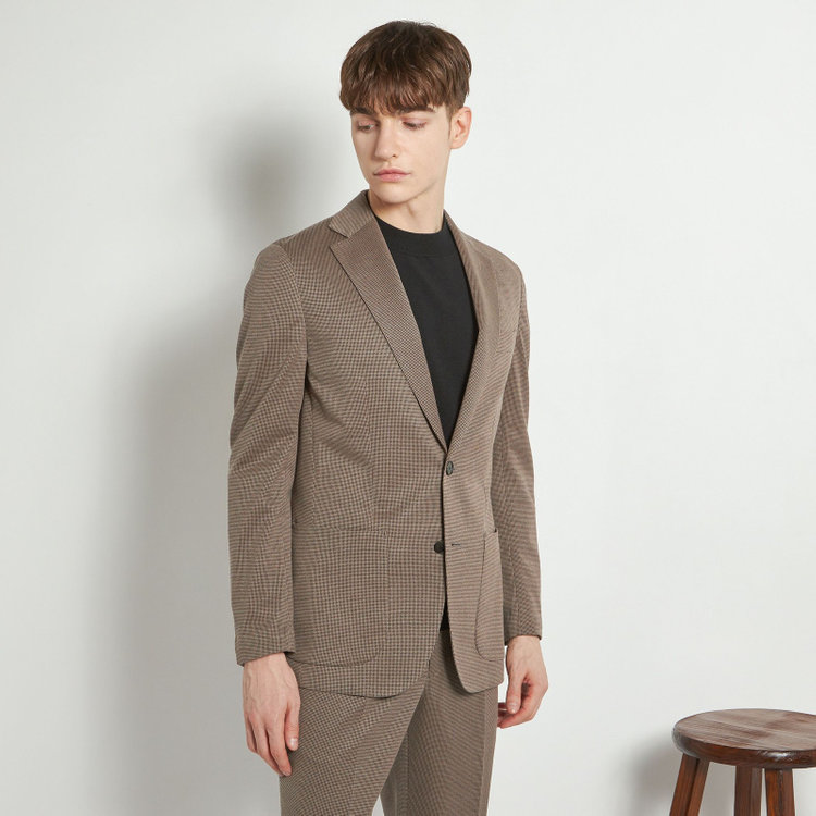 シルバーライン 【5DAYS CLOSET】【RBC】【春夏】2釦シングルジャケット/ブラウン×ハウンドトゥース/パッチポケット 茶中間