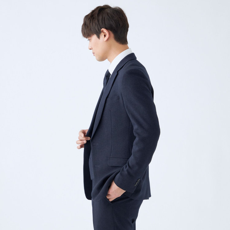 ブラックライン 【SLIM TAPERED_2】【秋冬】2釦シングルスリーピーススーツ 0タック/ネイビー/ウエストシャーリング/4S SUSTAINABILITY&ECOLOGY FABRIC/※パンツ裾上げ済仕様 紺濃色