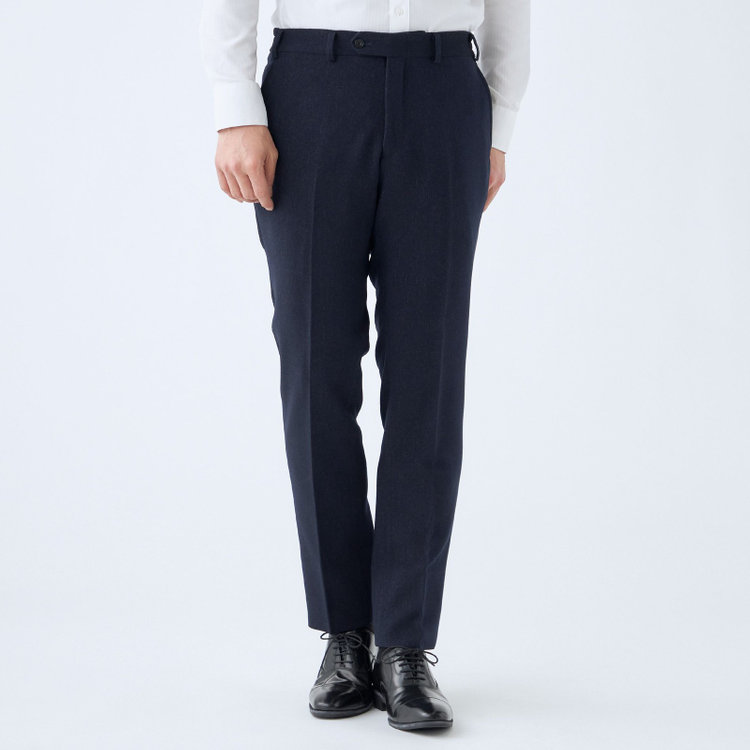 ブラックライン 【SLIM TAPERED_2】【秋冬】2釦シングルスリーピーススーツ 0タック/ネイビー/ウエストシャーリング/4S SUSTAINABILITY&ECOLOGY FABRIC/※パンツ裾上げ済仕様 紺濃色