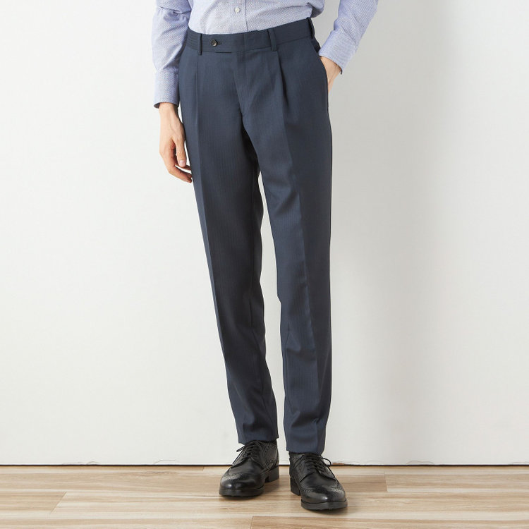 シルバーライン 【CLASSICO TAPERED】【秋冬】2釦シングルスーツ 1タック/ネイビー×シャドーストライプ/ウエストムーブ/Ermenegildo Zegna TRAVELLER woven in italy/※裾上げ必要 紺中間