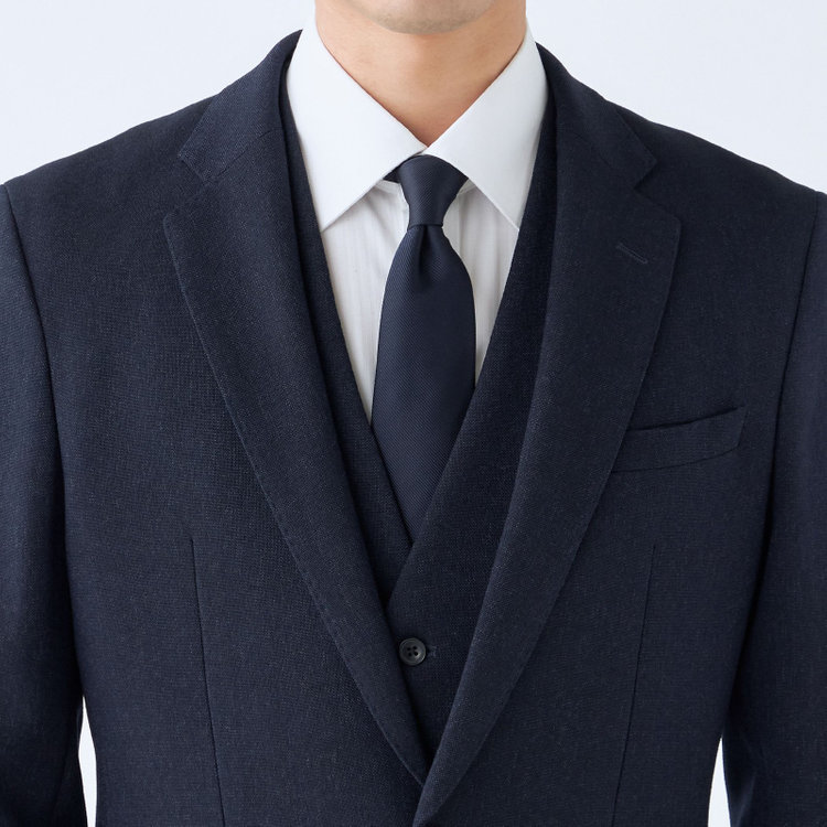 ブラックライン 【SLIM TAPERED_2】【秋冬】2釦シングルスリーピーススーツ 0タック/ネイビー/ウエストシャーリング/4S SUSTAINABILITY&ECOLOGY FABRIC/※パンツ裾上げ済仕様 紺濃色