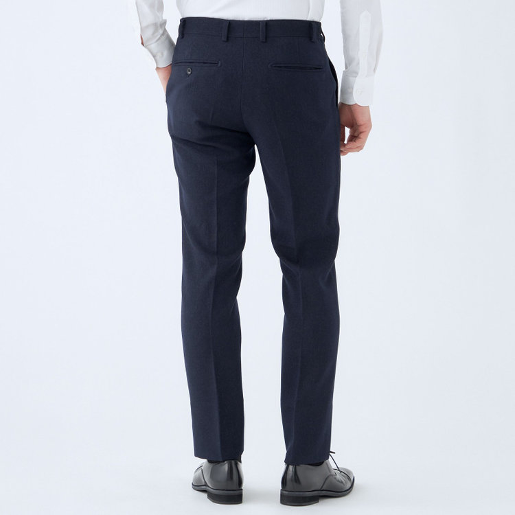ブラックライン 【SLIM TAPERED_2】【秋冬】2釦シングルスリーピーススーツ 0タック/ネイビー/ウエストシャーリング/4S SUSTAINABILITY&ECOLOGY FABRIC/※パンツ裾上げ済仕様 紺濃色