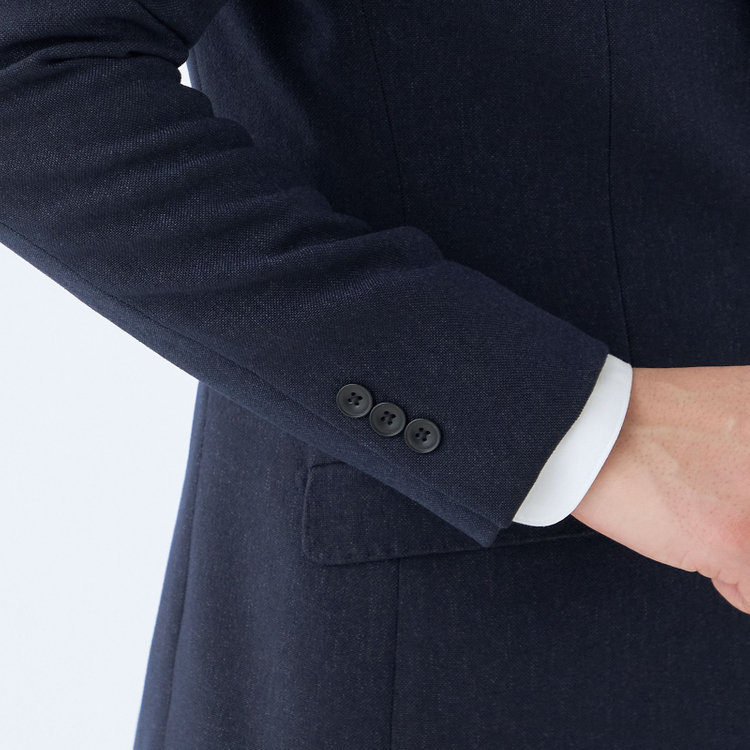 ブラックライン 【SLIM TAPERED_2】【秋冬】2釦シングルスリーピーススーツ 0タック/ネイビー/ウエストシャーリング/4S SUSTAINABILITY&ECOLOGY FABRIC/※パンツ裾上げ済仕様 紺濃色
