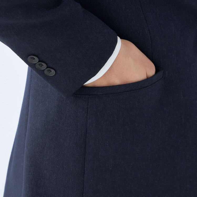 ブラックライン 【SLIM TAPERED_2】【秋冬】2釦シングルスリーピーススーツ 0タック/ネイビー/ウエストシャーリング/4S SUSTAINABILITY&ECOLOGY FABRIC/※パンツ裾上げ済仕様 紺濃色