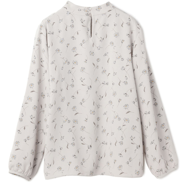 シルバーライン 【SL/9分袖】ボウタイ風フロントタックブラウス/ベージュト×ボタニカル 茶淡色