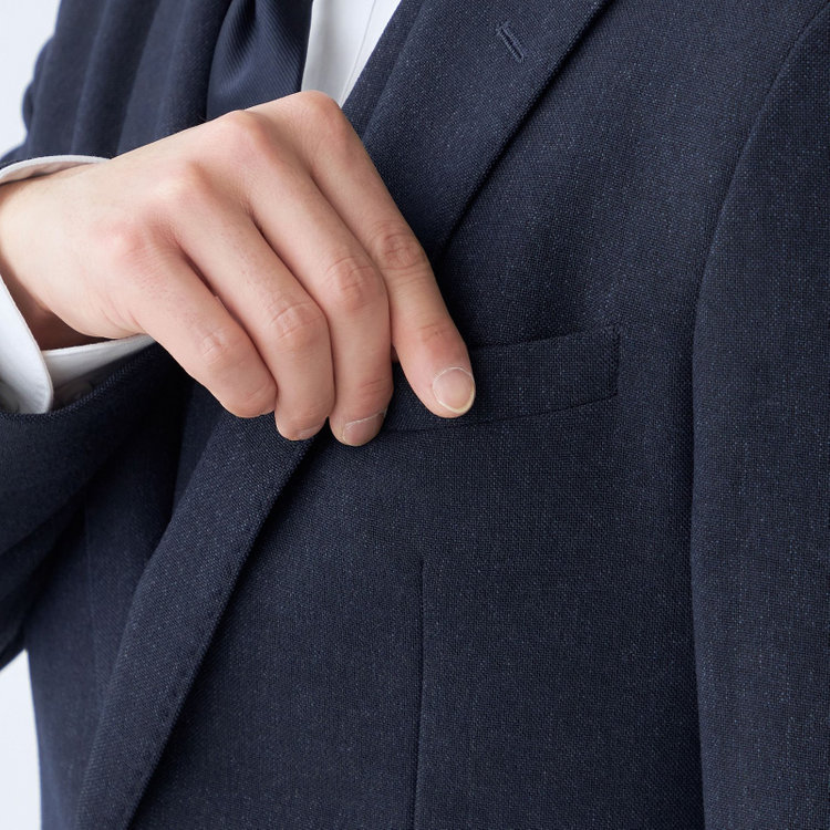 ブラックライン 【SLIM TAPERED_2】【秋冬】2釦シングルスリーピーススーツ 0タック/ネイビー/ウエストシャーリング/4S SUSTAINABILITY&ECOLOGY FABRIC/※パンツ裾上げ済仕様 紺濃色