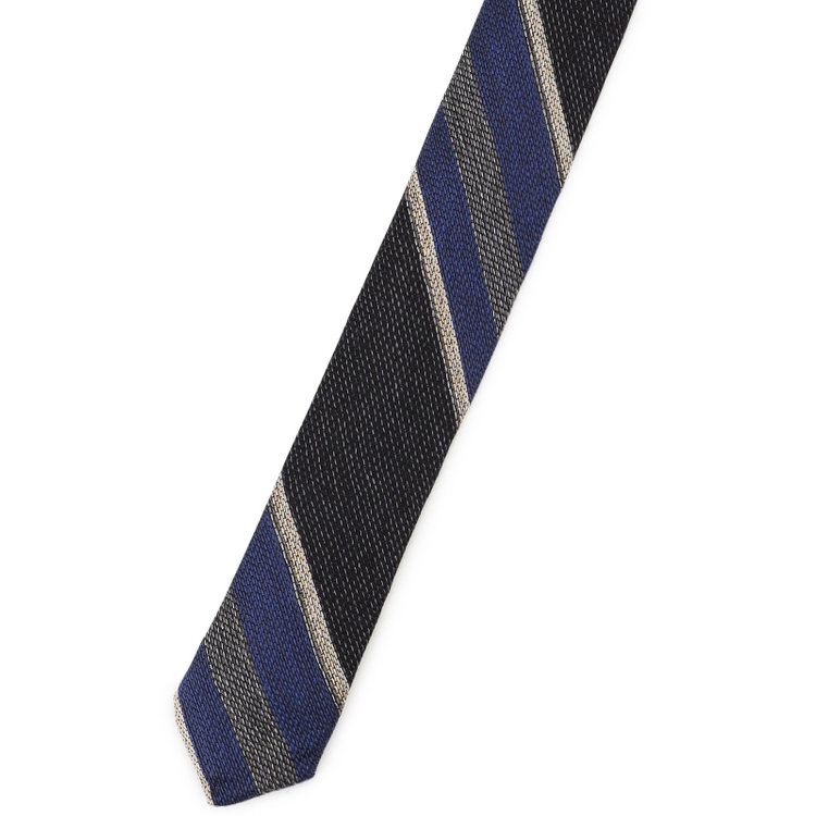 シルバーライン 【SILVER LINE】コットンウールシルクストライプネクタイ 8.5cm幅/グレー×ネイビー×ベージュ/ITALIAN FABRICS その他