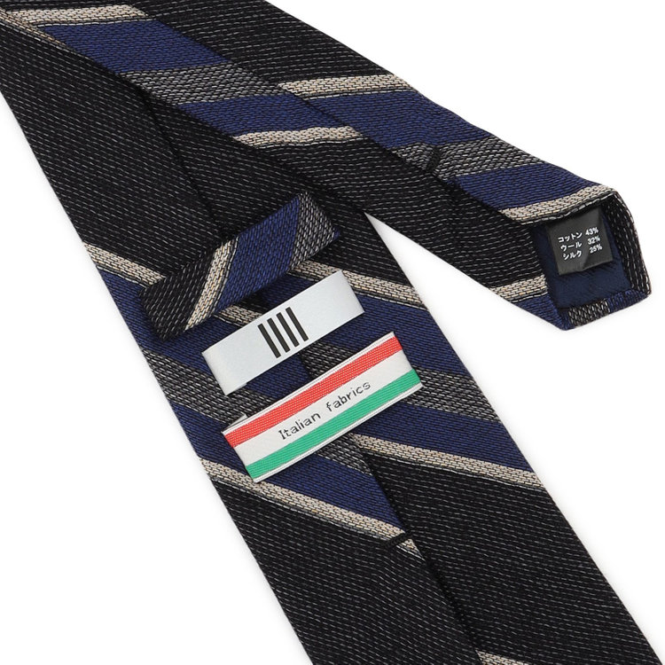 シルバーライン 【SILVER LINE】コットンウールシルクストライプネクタイ 8.5cm幅/グレー×ネイビー×ベージュ/ITALIAN FABRICS その他