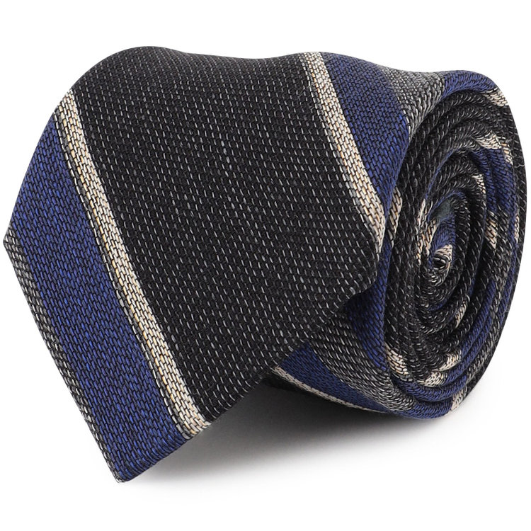 シルバーライン 【SILVER LINE】コットンウールシルクストライプネクタイ 8.5cm幅/グレー×ネイビー×ベージュ/ITALIAN FABRICS その他