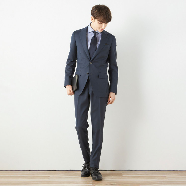 シルバーライン 【CLASSICO TAPERED】【秋冬】2釦シングルスーツ 1タック/ネイビー×シャドーストライプ/ウエストムーブ/Ermenegildo Zegna TRAVELLER woven in italy/※裾上げ必要 紺中間