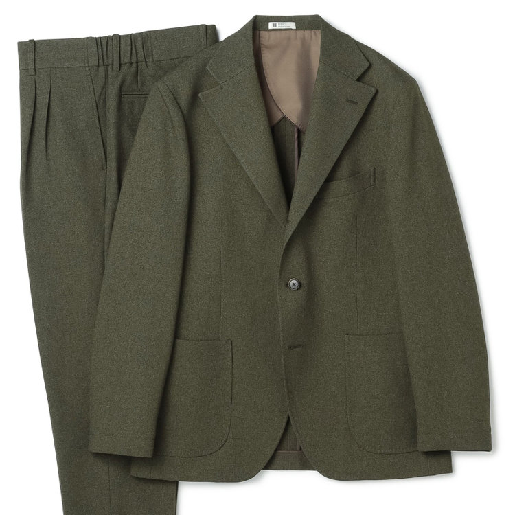 シルバーライン 【発送在庫あり】【RBC】【秋冬】3釦段返りシングルスーツ 2タック/カーキ/パッチポケット/ドローコード&ウエストシャーリング/※パンツ裾上げ済仕様 緑中間