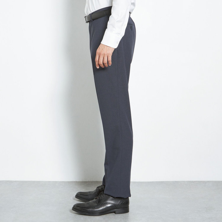 ブラックライン 【SLIM TAPERED】【春夏】0タックテーパードパンツ/ネイビー×バーズアイ/「氷撃」冷感PRINT/4S SUSTAINABILITY&ECOLOGY FABRIC「ウォッシャブル」「ストレッチ」/※裾上げ済み仕様 紺中間