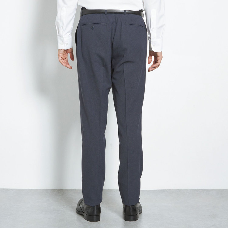 ブラックライン 【SLIM TAPERED】【春夏】0タックテーパードパンツ/ネイビー×バーズアイ/「氷撃」冷感PRINT/4S SUSTAINABILITY&ECOLOGY FABRIC「ウォッシャブル」「ストレッチ」/※裾上げ済み仕様 紺中間