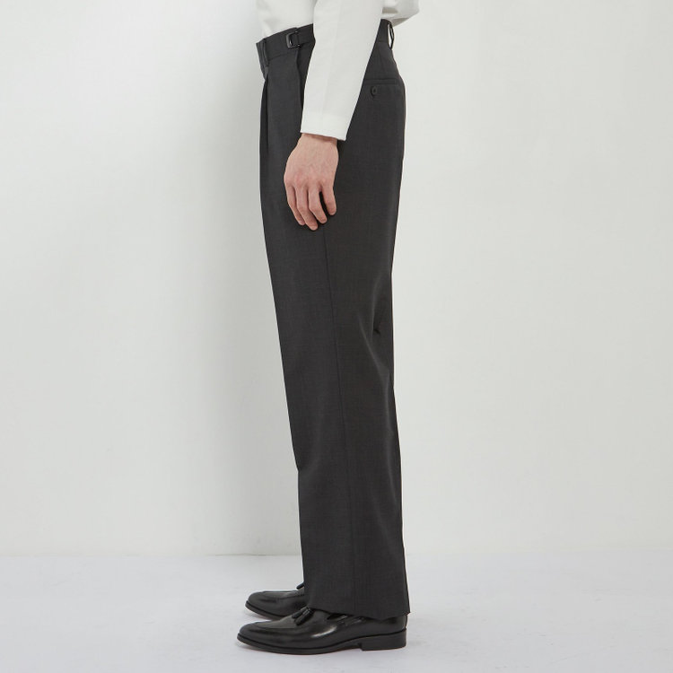 ソノタ 【BLACK LINE】【春夏】1タックワイドシルエットパンツ/グレー×サイロフィル/NEW ZEALAND WOOL MIX Super100’s/※裾上げ必要 グレー濃色