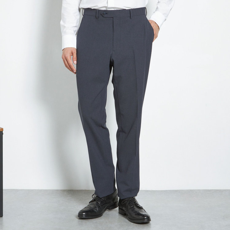 ブラックライン 【SLIM TAPERED】【春夏】0タックテーパードパンツ/ネイビー×バーズアイ/「氷撃」冷感PRINT/4S SUSTAINABILITY&ECOLOGY FABRIC「ウォッシャブル」「ストレッチ」/※裾上げ済み仕様 紺中間