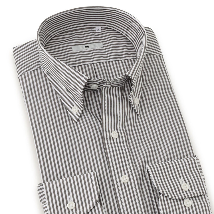 シルバーライン 【発送在庫あり】【SILVER LINE】【形態安定】ボタンダウンドレスワイシャツ/ホワイト×ブラウンストライプ 茶中間