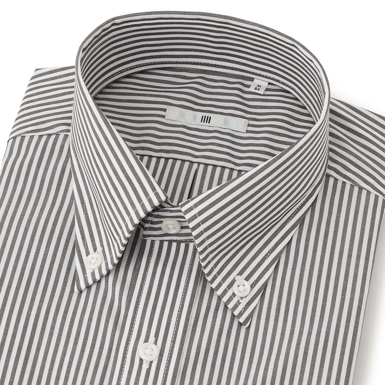 シルバーライン 【発送在庫あり】【SILVER LINE】【形態安定】ボタンダウンドレスワイシャツ/ホワイト×ブラウンストライプ 茶中間