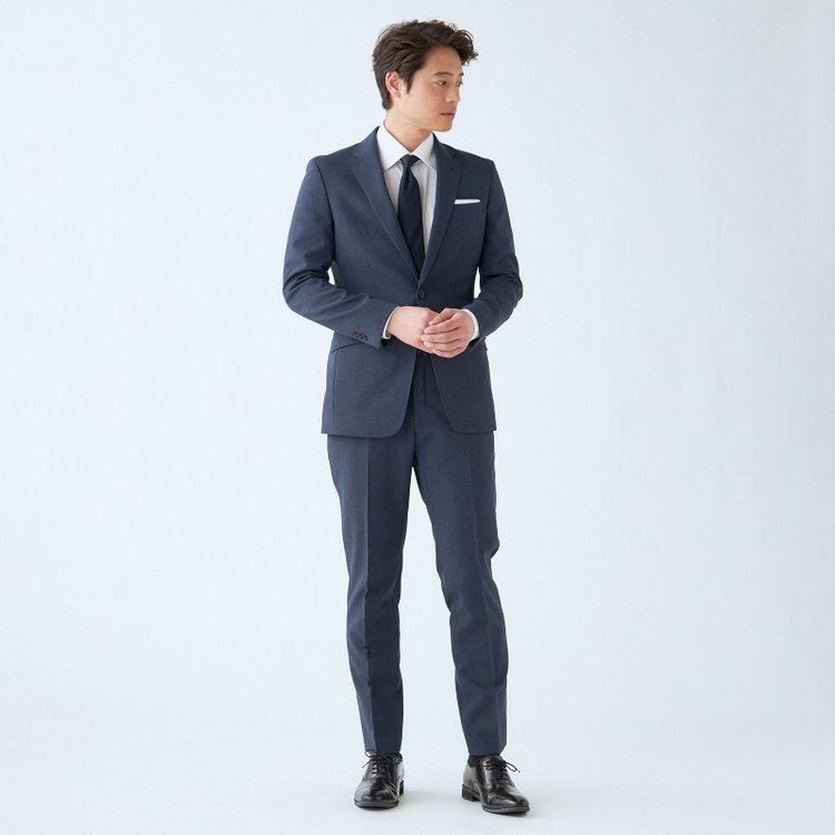 ブラックライン 【SLIM TAPERED_2】【春夏】2釦シングルスーツ 0タック/ネイビー&ブラック×ハウンドトゥース/ウエストシャーリング/4S SUSTAINABILITY&ECOLOGY FABRIC/※パンツ裾上げ済仕様 青中間