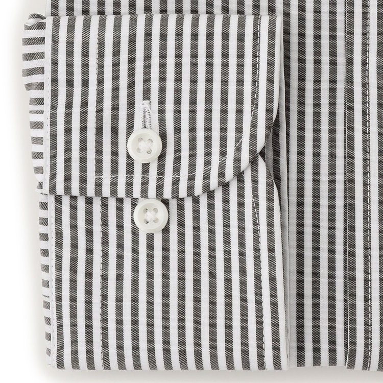 シルバーライン 【発送在庫あり】【SILVER LINE】【形態安定】ボタンダウンドレスワイシャツ/ホワイト×ブラウンストライプ 茶中間