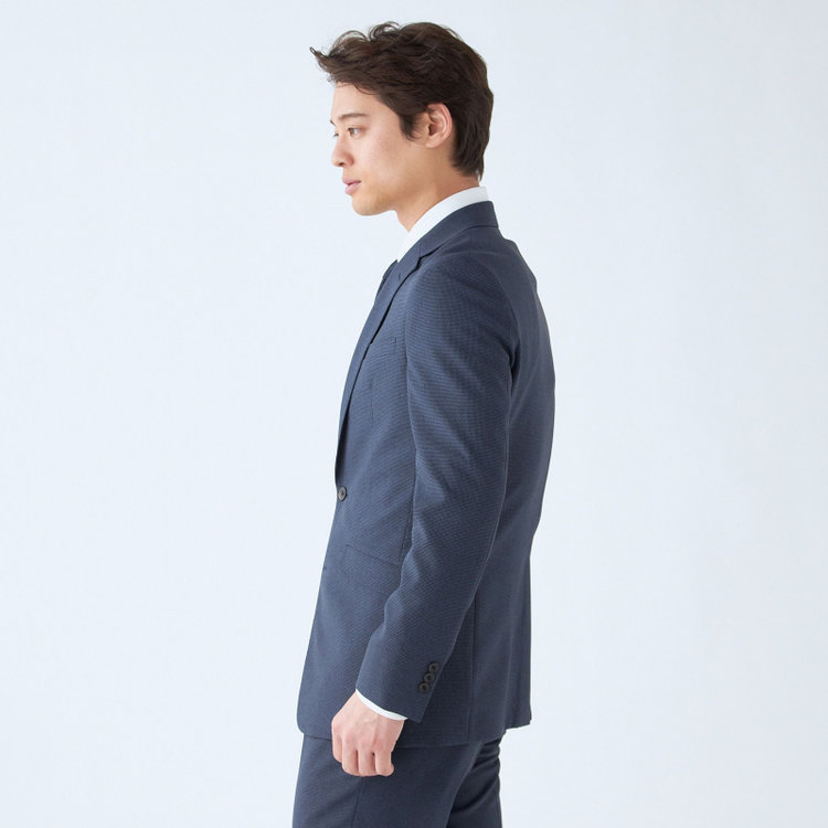 ブラックライン 【SLIM TAPERED_2】【春夏】2釦シングルスーツ 0タック/ネイビー&ブラック×ハウンドトゥース/ウエストシャーリング/4S SUSTAINABILITY&ECOLOGY FABRIC/※パンツ裾上げ済仕様 青中間