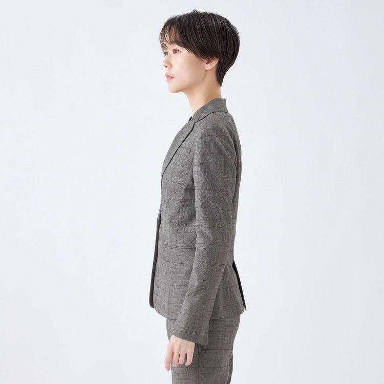 シルバーライン 【SL】【年間】1釦シングル 2Way スカート&パンツスーツ/グレー×チェック/ウエストシャーリング仕様/ウォッシャブル/※パンツ裾上げ済仕様 グレー中間