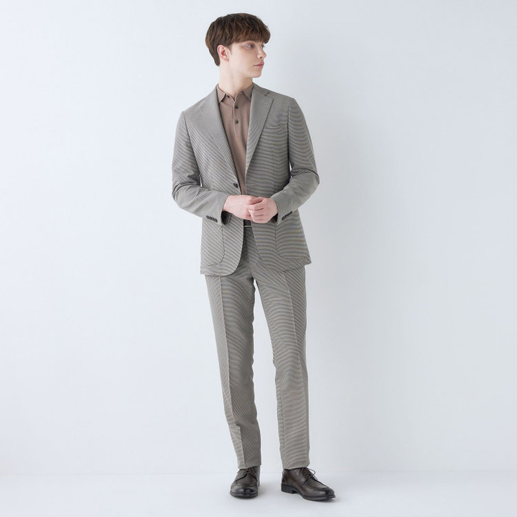 シルバーライン 【5DAYS CLOSET】【RBC】【春夏】ポリエステル1タックテーパードパンツ/ブラウン×チェック/ウエストムーブ仕様/4S SUSTAINABILITY&ECOLOGY FABRIC/※裾上げ必要 グレー中間