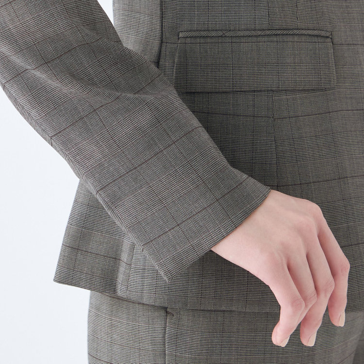 シルバーライン 【SL】【年間】1釦シングル 2Way スカート&パンツスーツ/グレー×チェック/ウエストシャーリング仕様/ウォッシャブル/※パンツ裾上げ済仕様 グレー中間