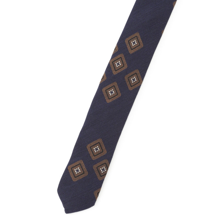 シルバーライン 【発送在庫あり】【SL】コットンウールシルク小紋ネクタイ 8.5cm幅/ネイビー×ブラウン/ITALIAN FABRICS その他