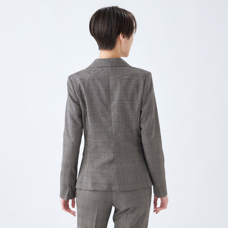 シルバーライン 【SL】【年間】1釦シングル 2Way スカート&パンツスーツ/グレー×チェック/ウエストシャーリング仕様/ウォッシャブル/※パンツ裾上げ済仕様 グレー中間