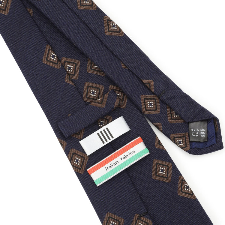 シルバーライン 【発送在庫あり】【SL】コットンウールシルク小紋ネクタイ 8.5cm幅/ネイビー×ブラウン/ITALIAN FABRICS その他