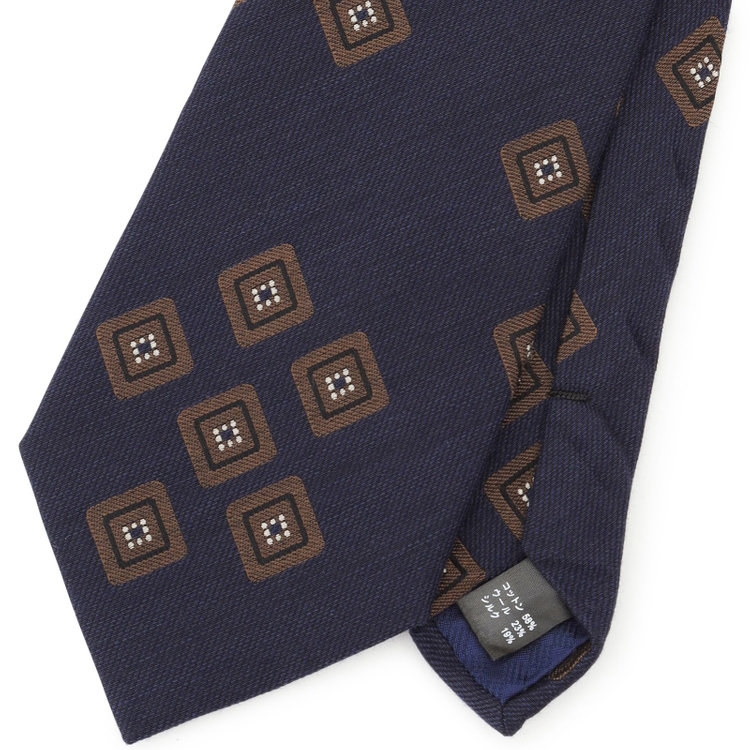 シルバーライン 【発送在庫あり】【SL】コットンウールシルク小紋ネクタイ 8.5cm幅/ネイビー×ブラウン/ITALIAN FABRICS その他