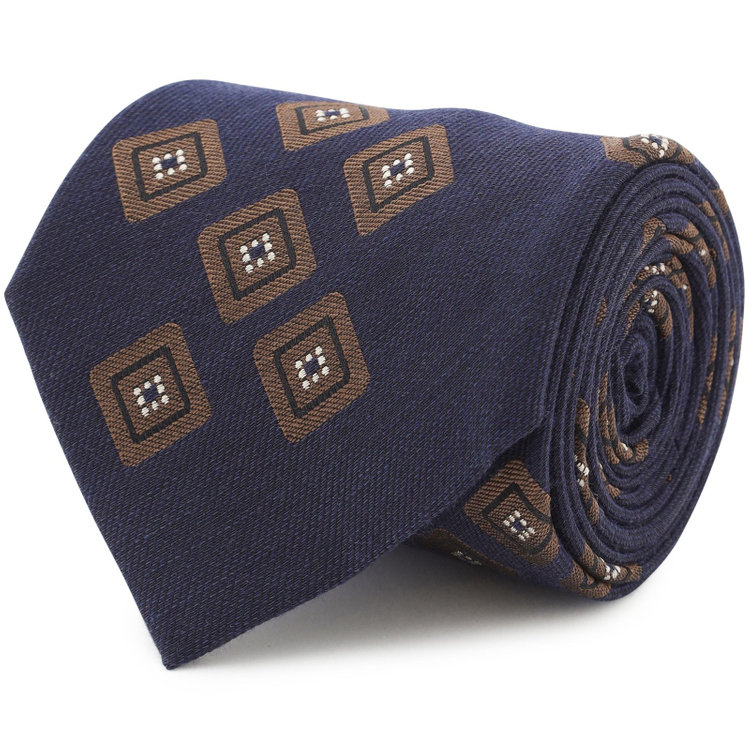 シルバーライン 【発送在庫あり】【SL】コットンウールシルク小紋ネクタイ 8.5cm幅/ネイビー×ブラウン/ITALIAN FABRICS その他