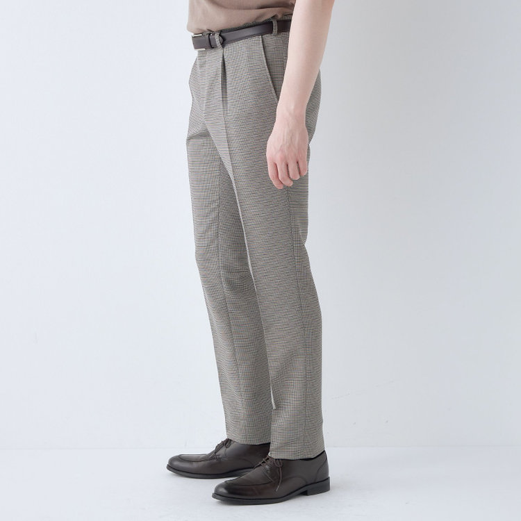 シルバーライン 【5DAYS CLOSET】【RBC】【春夏】ポリエステル1タックテーパードパンツ/ブラウン×チェック/ウエストムーブ仕様/4S SUSTAINABILITY&ECOLOGY FABRIC/※裾上げ必要 グレー中間