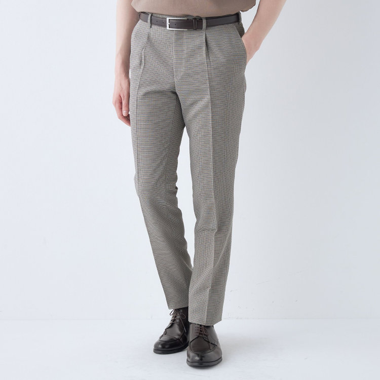 シルバーライン 【5DAYS CLOSET】【RBC】【春夏】ポリエステル1タックテーパードパンツ/ブラウン×チェック/ウエストムーブ仕様/4S SUSTAINABILITY&ECOLOGY FABRIC/※裾上げ必要 グレー中間