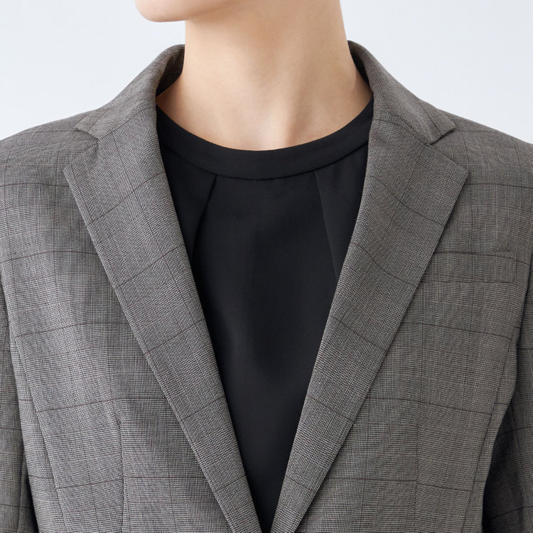 シルバーライン 【SL】【年間】1釦シングル 2Way スカート&パンツスーツ/グレー×チェック/ウエストシャーリング仕様/ウォッシャブル/※パンツ裾上げ済仕様 グレー中間