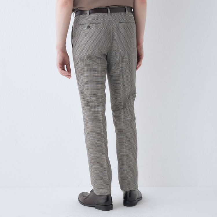 シルバーライン 【5DAYS CLOSET】【RBC】【春夏】ポリエステル1タックテーパードパンツ/ブラウン×チェック/ウエストムーブ仕様/4S SUSTAINABILITY&ECOLOGY FABRIC/※裾上げ必要 グレー中間