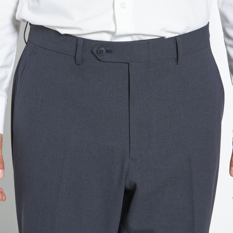 ブラックライン 【SLIM TAPERED】【春夏】0タックテーパードパンツ/ネイビー×バーズアイ/「氷撃」冷感PRINT/4S SUSTAINABILITY&ECOLOGY FABRIC「ウォッシャブル」「ストレッチ」/※裾上げ済み仕様 紺中間