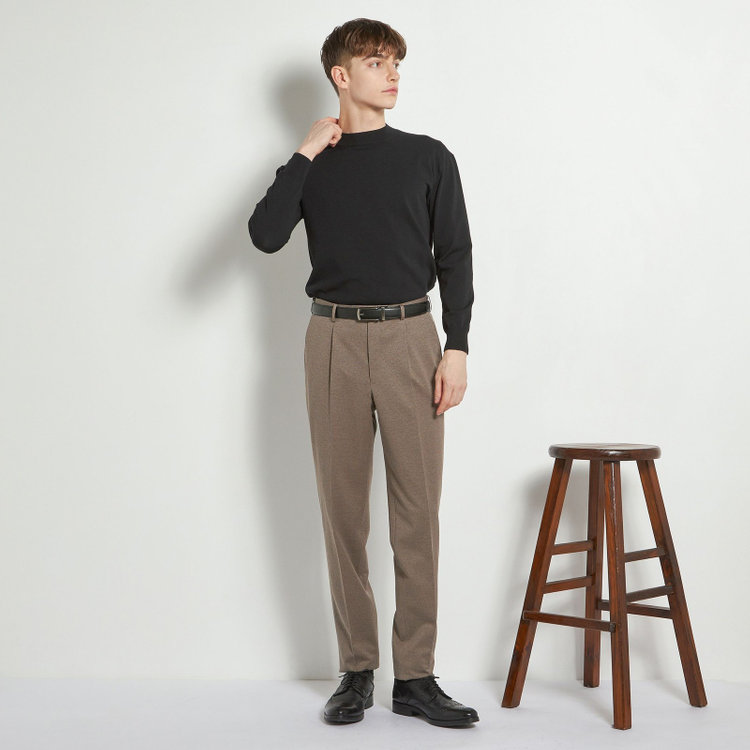 シルバーライン 【5DAYS CLOSET】【RBC】【春夏】1タックテーパードパンツ/ブラウン×ハウンドトゥース/ウエストムーブ仕様/4S SUSTAINABILITY&ECOLOGY FABRIC/※裾上げ必要 茶中間