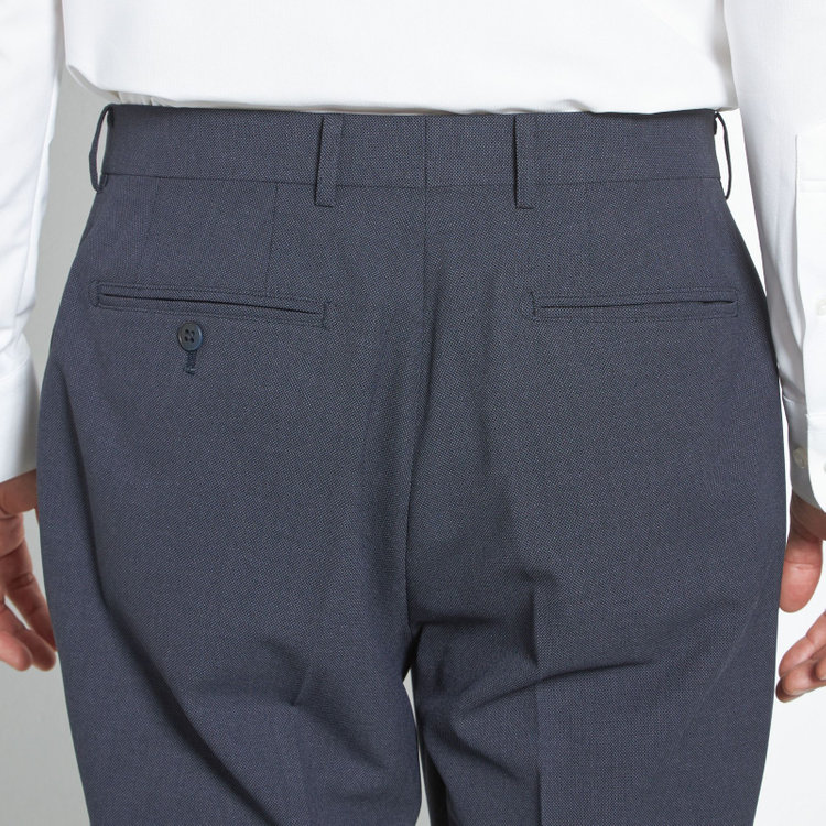 ブラックライン 【SLIM TAPERED】【春夏】0タックテーパードパンツ/ネイビー×バーズアイ/「氷撃」冷感PRINT/4S SUSTAINABILITY&ECOLOGY FABRIC「ウォッシャブル」「ストレッチ」/※裾上げ済み仕様 紺中間