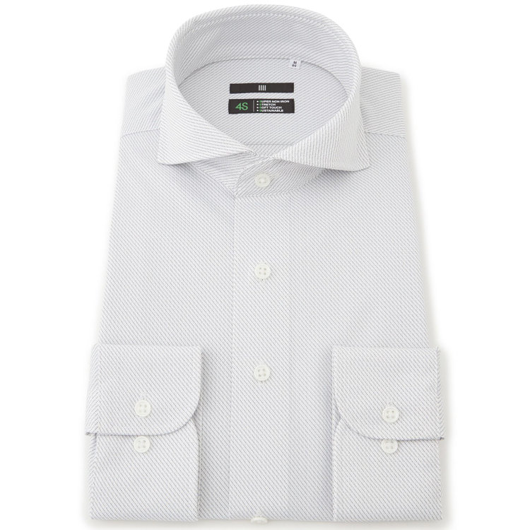 ブラックライン 【BLACK LINE】ホリゾンタルワイドカラーワイシャツ/グレー×ドビーツイル/「4S」スーパーノンアイロン・ストレッチ/Oil guard グレー中間