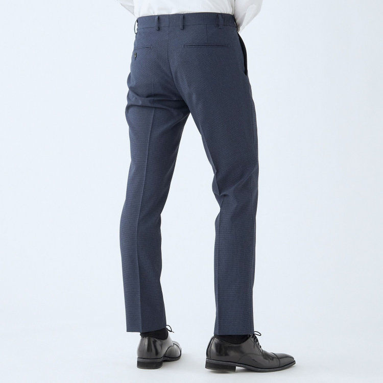 ブラックライン 【SLIM TAPERED_2】【春夏】2釦シングルスーツ 0タック/ネイビー&ブラック×ハウンドトゥース/ウエストシャーリング/4S SUSTAINABILITY&ECOLOGY FABRIC/※パンツ裾上げ済仕様 青中間