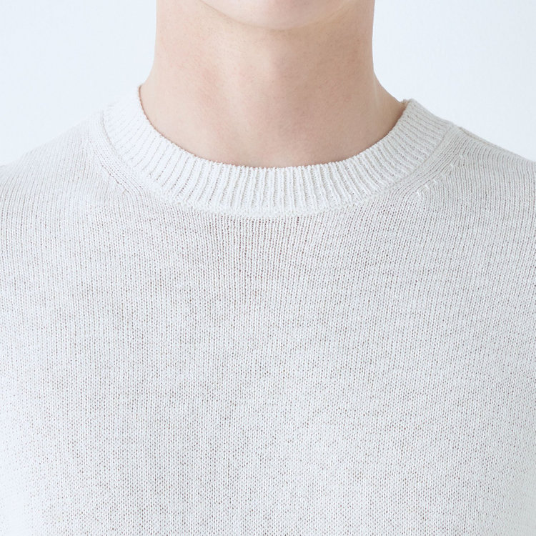 スーツセレクト 【RBC】【半袖】リネンコットンブレンドクルーネックニット/ホワイト 白