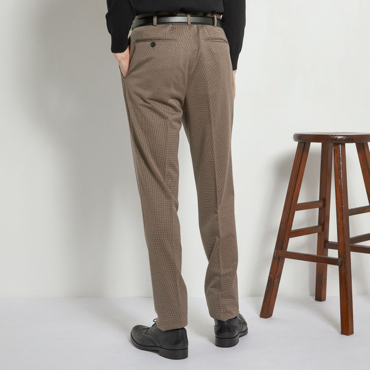 シルバーライン 【5DAYS CLOSET】【RBC】【春夏】1タックテーパードパンツ/ブラウン×ハウンドトゥース/ウエストムーブ仕様/4S SUSTAINABILITY&ECOLOGY FABRIC/※裾上げ必要 茶中間