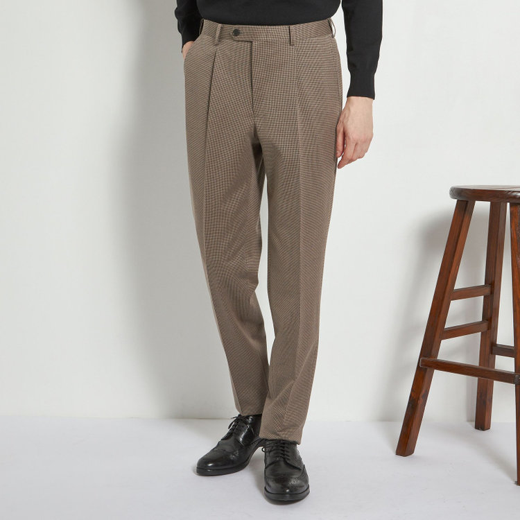 シルバーライン 【5DAYS CLOSET】【RBC】【春夏】1タックテーパードパンツ/ブラウン×ハウンドトゥース/ウエストムーブ仕様/4S SUSTAINABILITY&ECOLOGY FABRIC/※裾上げ必要 茶中間