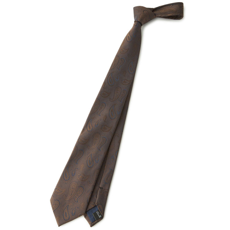 BLACK LINE】シルクブレンドペイズリーネクタイ 7.5cm幅/ブラウン